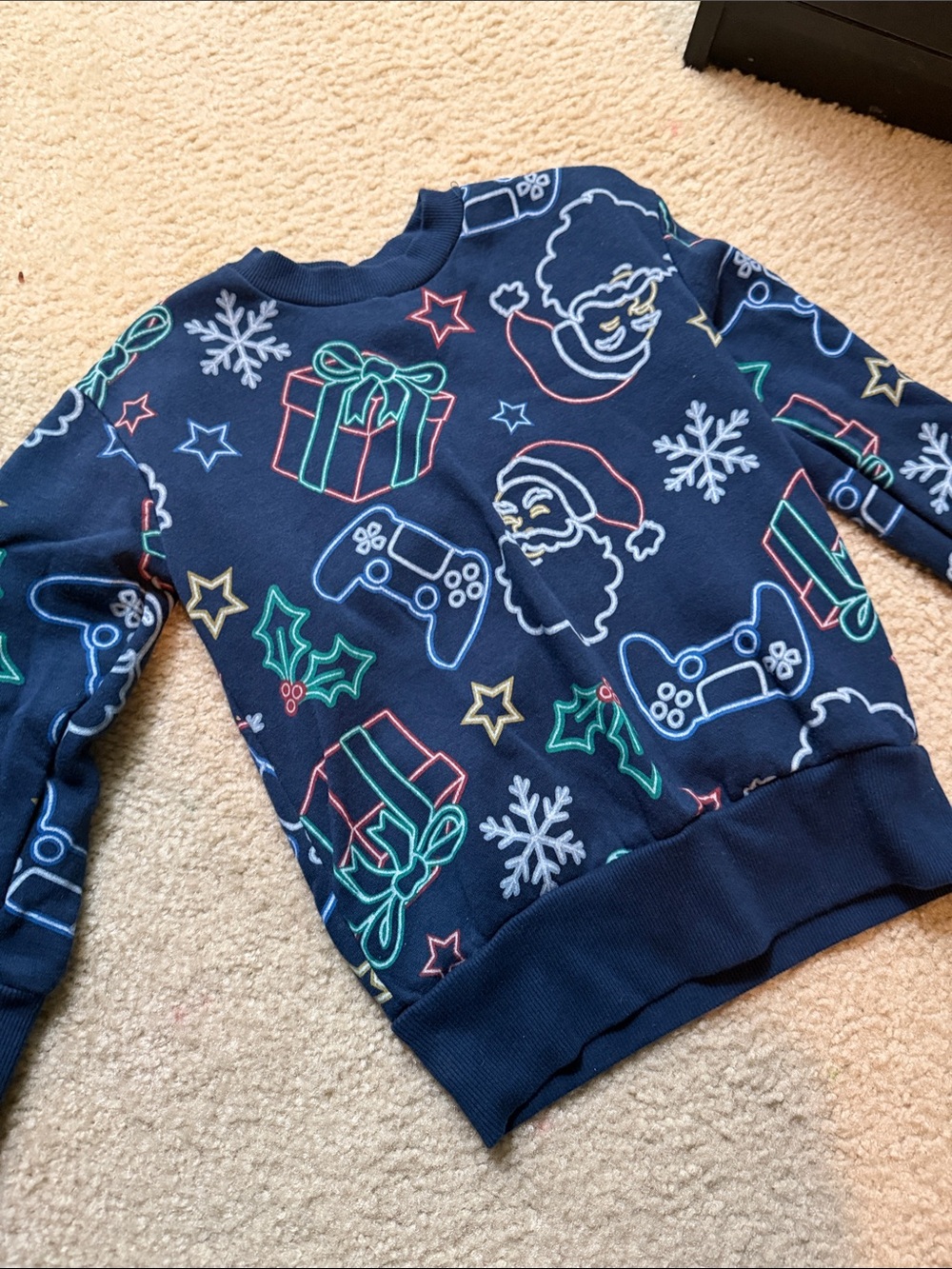 Holiday Time Navy Blue Neon Gamer Holiday Sweatshirt